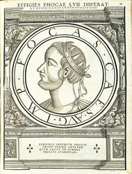 Phocas, ilustración de Imperatorum romanorum omnium orientalium et occidentalium verissimae imagines ex antiquis numismatis